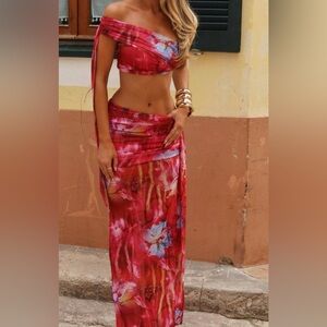 Outcast ZIANA MAXI SKIRT CRIMSON LILY NWT